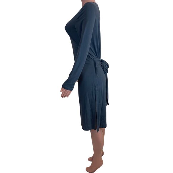 Peruvian Connection Dress Sz M Gray Stretch Knit Tie Waist Slits Casual Stretch - Picture 2 of 12